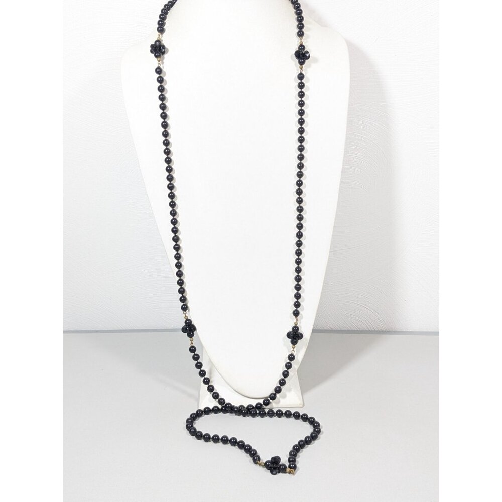 Vintage Judy Lee Black Lucite Beaded Long Necklace 57.5 in Opera